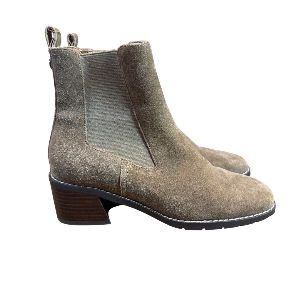 Donald Pliner Flower Suede Ankle Boots Olive Taupe Size 6M Block Heel